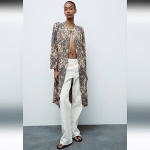 Zara Limited Edition Jaquard Knit Duster Coat Size Small Gold/ Grey,Blue